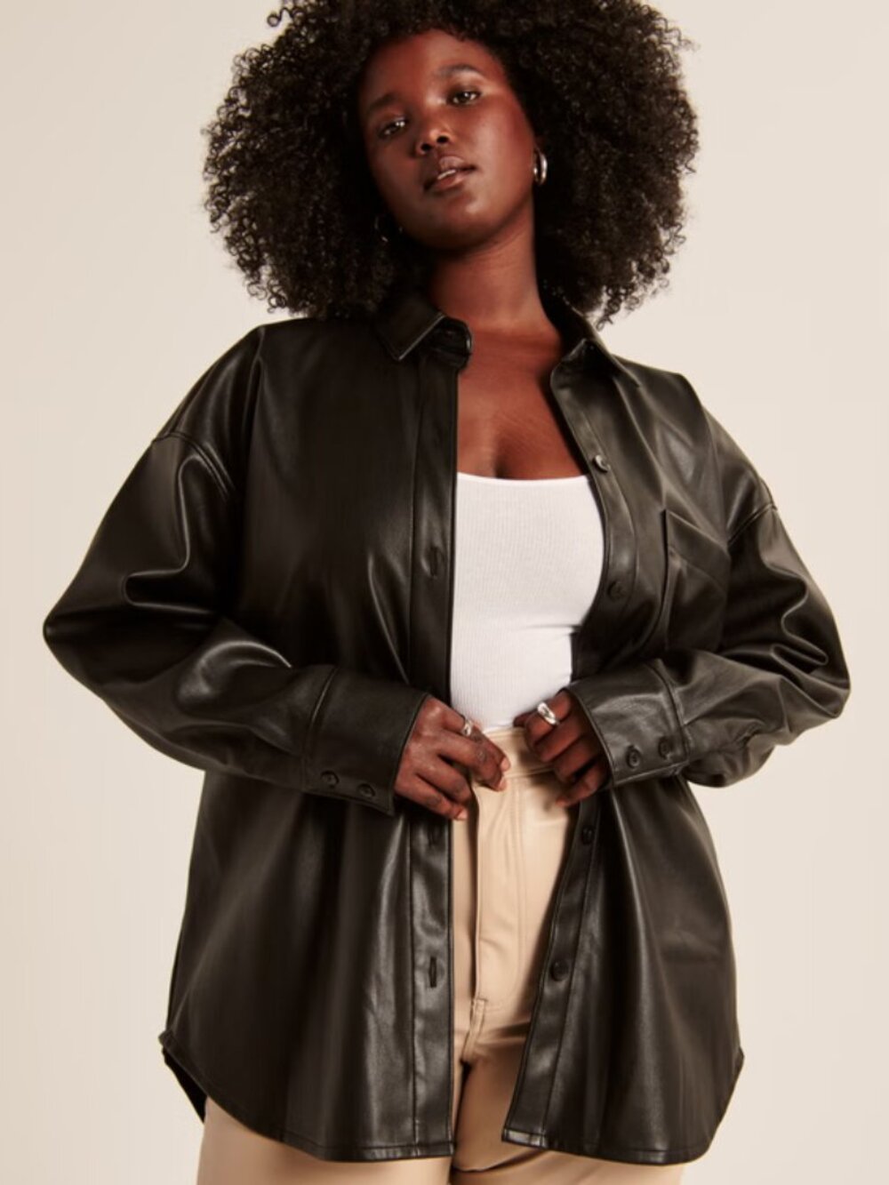 Abercombie & Fitch Women's Oversized Vegan Leather Shirt XS
